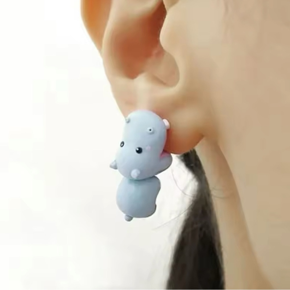 Adorable Blue Hippo Earrings